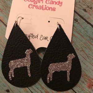 Stock Show Lamb Sheep Leather Teardrop Earrings